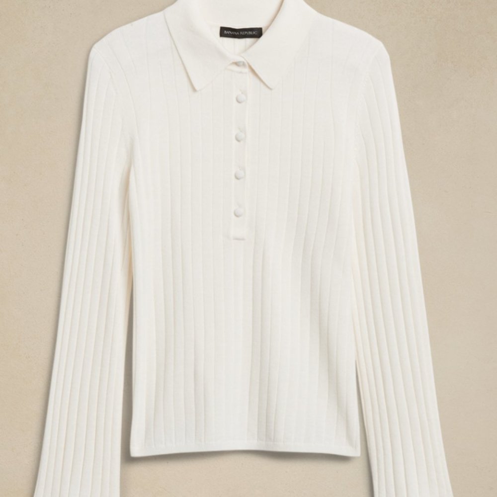 NWT SMALL Banana Republic Nezha Merino Wool Sweater Polo Cream